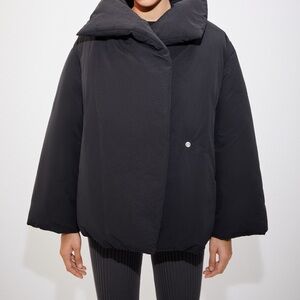Black Oversized Puffer Coat with Wide Collar